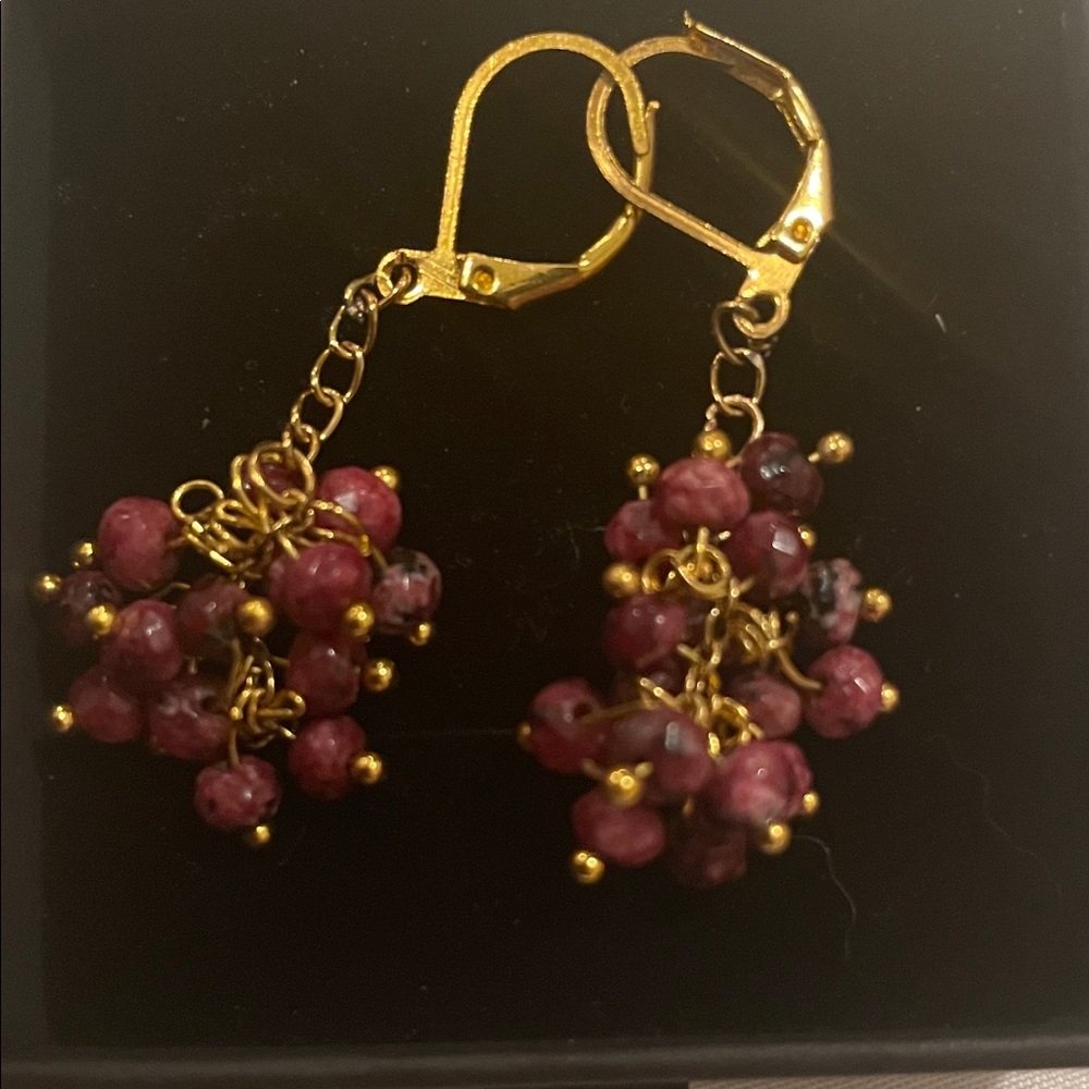 Vintage Gold Faux Ruby  Cluster Earrings